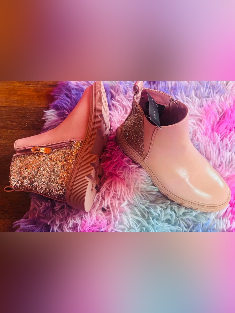 Tahari Glitter Pink Chelsea Ankle Boots